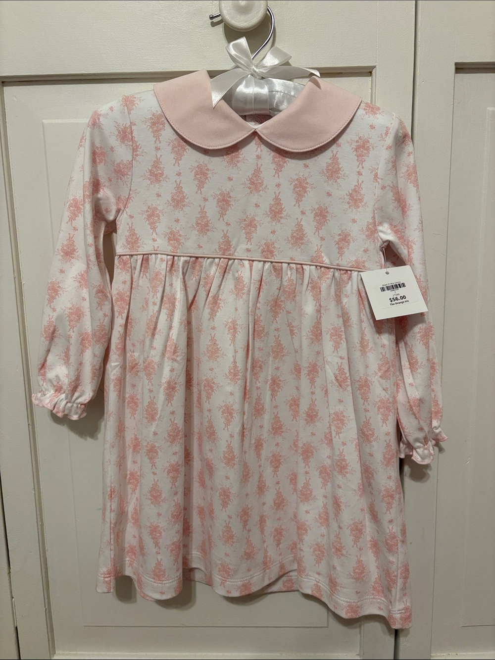Girls' Pink Floral Long-Sleeve Dress with Peter Pan Collar